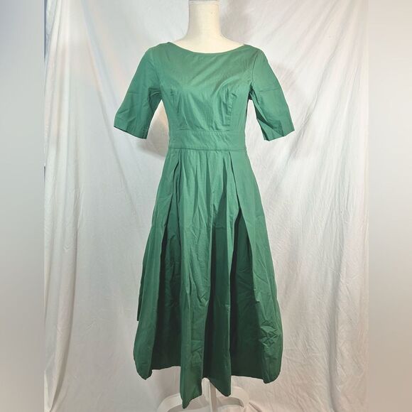 eShakti Pleated Fit Flare Dress Sleeve V-Neck  Sz 4 - Picture 1 of 6